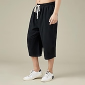 cheap Home-Men&#039;s Linen Pants Summer Pants Beach Pants Pocket Drawstring Elastic Waist Embroidery Comfort Breathable Calf-Length Vacation Daily Holiday Hawaiian Boho Black White