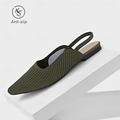 cheap Women&#039;s Flats-Women&#039;s Sandals Flats Plus Size Flyknit Shoes Outdoor Work Daily Striped Flat Heel Pointed Toe Classic Casual Comfort Walking Knit Loafer Elastic Band Almond Black Yellow
