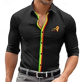cheap Men&#039;s Dress Shirts-Men&#039;s Dress Shirt Printed Shirts Lion Street Wear to work Black Dark Navy Fuchsia Long Sleeve Turndown Spring &amp; Summer Clothing Apparel Print