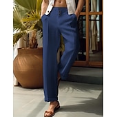 preiswerte Luxus-Leinenhose-40 % Leinen Herren Leinenhosen Hose Sommerhose Tasche Knöpfe Gerader Schnitt Einfach Bequem Atmungsaktiv Urlaub Büro / Karriere Täglich Klassisch Lässig Schwarz Weiß