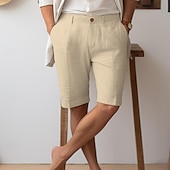 cheap Luxury Linen Pants-40% Linen Men&#039;s Shorts Linen Shorts Summer Shorts Button Up Pocket Plain Breathable Comfortable Short Daily Vacation Going out Classic Casual White Navy Blue