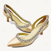 abordables Semiformal-Tacones de punta puntiaguda para mujer con adornos de cristal: elegantes zapatos de boda y de noche.