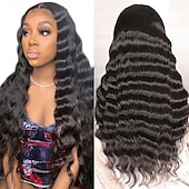 economico Parrucche lace front capelli veri-Parrucche anteriori in pizzo sciolte a onda profonda 13x6 per capelli umani Parrucche anteriori in pizzo trasparenti HD da 26 pollici Parrucche frontali in pizzo a onda profonda con densità del 180%