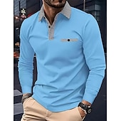 cheap Men&#039;s Classic Polo-Men&#039;s Polo Shirt Golf Shirt Casual Sports Lapel Long Sleeve Fashion Basic Color Block Houndstooth Patchwork Button Spring &amp;  Fall Regular Fit White Red Navy Blue Khaki Light Blue Polo Shirt