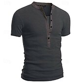 baratos Camiseta Henley Casual-Homens Camiseta Botão Camiseta Camisa Henley Camisetas Manga Curta Decote V Primavera Verão Tecido Moda Designer Básico Férias Rua Para Noite Preto Branco Azul Marinho Top Tee para Homens