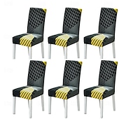 abordables Couverture de chaise de salle à manger-Housse de chaise de salle à manger en élasthanne extensible, ensemble de 4/6 pièces, housse de protection de chaise extensible à imprimé géométrique avec bande élastique pour salle à manger, mariage,