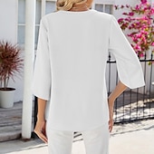 voordelige Vrouwen Werk Tops-Overhemd Blouse Dames Zwart Wit Blozend Roze Effen Kleur nappi Straat Dagelijks Modieus V-hals S