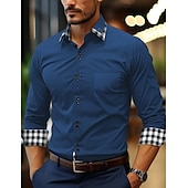 preiswerte Button-Down-Hemden für Herren-Herren Hemd Sommerhemd Oberhemd Knopfhemd Lässiges Hemd Schwarz Weiß Rosa Wein Marineblau Langarm Plaid Farbblock Kargen Täglich Urlaub Patchwork Bekleidung Baumwolle Baumwollmischung Modisch