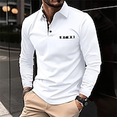 preiswerte Klassisches Poloshirt für Herren-Herren Poloshirt Golfhemd Arbeit Casual Kargen Langarm Basic Modern Plaid Farbblock Patchwork Taste Frühling &amp; Herbst Regular Fit Schwarz Weiß Marineblau Grau Poloshirt