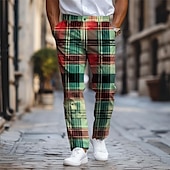 billiga Smal-rutig / rutig business klassiska herraffärer 3d-tryckta klänningsbyxor platt fram raka ben polyester medium midja byxor utomhus street wear till jobbet dagligt slitage s till 3xl
