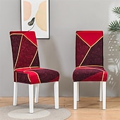 abordables Couverture de chaise de salle à manger-Housse de chaise de salle à manger en élasthanne extensible, ensemble de 4/6 pièces, housse de protection de chaise extensible à imprimé géométrique avec bande élastique pour salle à manger, mariage,