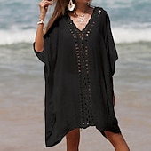 abordables Robes de plage-Robe de plage pour femmes avec découpe vêtements de vacances sans manches couleur noire blanche bleue