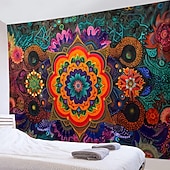 tanie Tkanina mandali-kolorowa mandala artystyczna wisząca gobelin sztuka ścienna duży gobelin mural wystrój fotografia tło koc zasłona strona główna sypialnia dekoracja salonu