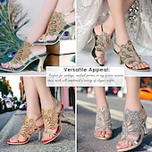abordables Talons Aiguilles-Femme Chaussures à Talons Sandales Chaussures habillées Chaussures scintillantes Mariage Soirée Plume de paon Strass Talon Cône Talon Aiguille Bout ouvert Elégant Bohême Rétro Vintage Cuir microbien