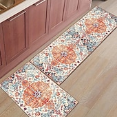 abordables Alfombras y felpudos-Alfombra de cocina bohemia vintage, alfombra antideslizante a prueba de aceite, alfombra suave, alfombra de cocina impermeable floral, alfombra de piso resistente a la suciedad, lavable a máquina,