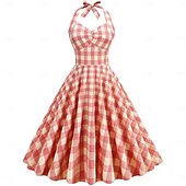 preiswerte Kleider-Retro Vintage 1950er Rockabilly Swing-Kleid Kariert Vichy-Karo A-Linie Neckholder Kostüm Damen Junggesellinnenabschiedsparty Erwachsene Kleid Abschlussballkleider Frühling &amp; Sommer