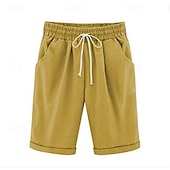 abordables Short en lin et coton-Femmes Short inspiré du lin Shorts Décontracté Quotidien Court Uni Cordon de serrage Poches Latérales Respirabilité Confortable Micro-Élastique Sortir Week-end Blanche Jaune Rose Été Coupe régulière