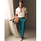 cheap Luxury Linen Pants-40% Linen Men&#039;s Linen Pants Trousers Summer Pants Pocket Straight Leg Plain Breathable Comfortable Office / Career Daily Vacation Classic Casual Black White