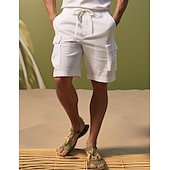 お買い得  高級リネンパンツ-リネン 40% 男性用 ショーツ リネンショーツ サマーショーツ ドローストリング 弾性ウエスト マルチポケット 平織り 高通気性 快適 ショート 日常 バケーション お出かけ クラシック カジュアル ブラック ホワイト