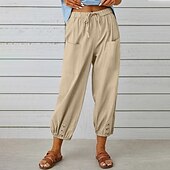 お買い得  パンツ-レディースジョガーパンツ オリーブグリーン カジュアル ドローストリング 伸縮性 足首ボタンディテール ポケット 軽量 通気性 春 秋 レジャー 快適 複数サイズ