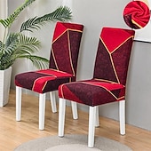 abordables Couverture de chaise de salle à manger-Housse de chaise de salle à manger en élasthanne extensible, ensemble de 4/6 pièces, housse de protection de chaise extensible à imprimé géométrique avec bande élastique pour salle à manger, mariage,