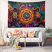 tanie Tkanina mandali-kolorowa mandala artystyczna wisząca gobelin sztuka ścienna duży gobelin mural wystrój fotografia tło koc zasłona strona główna sypialnia dekoracja salonu