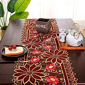 abordables Chemins de Table-chemin de table brodé de fleurs rouges