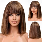 abordables Perruques sans bonnet-mettre en évidence la perruque bob avec une frange courte droite cheveux humains pleine machine faite cheveux bob perruques ombre aucune perruque avant de lacet pour les femmes noires 12 pouces