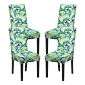 abordables Funda para silla de comedor-Juego de 4 fundas para silla de comedor de spandex elástico, funda protectora para silla elástica con estampado floral, funda para asiento con banda elástica para comedor, boda, ceremonia, banquete,