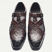 cheap Premium Leather Sandals-Men&#039;s Sandals Leather Shoes Fishermen sandals Leather Italian Full-Grain Cowhide Breathable Comfortable Slip Resistant Lace-up Black Coffee