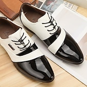 abordables Officiel-chaussures oxford en similicuir verni noir et blanc pour hommes – design élégant à lacets, style formel moderne pour les mariages, les affaires et les occasions spéciales