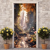 billige Dørdeksler-skog tåkete hule dørdeksler veggmaleri dekor dør billedvev dør gardin dekorasjon bakteppe dør banner avtakbar for inngangsdør innendørs utendørs hjemme rom dekorasjon gårdshus dekor forsyninger