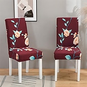 cheap Dining Chair Cover-Stretch Spandex Dining Chair Cover 4/6 Pcs Set, Floral Printed Stretch High Back Dining Chair Cover Slipcover with Elastic Band for Dining Room,Wedding, Ceremony, Banquet,Home Decor