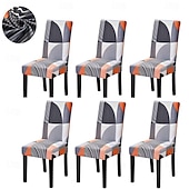 economico Fodera per sedia da pranzo-set da 4/6 pezzi per sedia da pranzo in spandex elasticizzato, fodera protettiva per sedia elasticizzata con motivo geometrico fodera per sedile con fascia elastica per sala da pranzo, matrimonio,