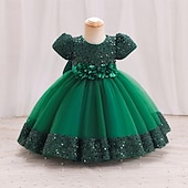 preiswerte Partykleider-Kleinkind Mädchen Partykleid Einfarbig Kurzarm Leistung Party Pailletten Niedlich Prinzessin Polyester Knielang Partykleid Sommer Frühling 3-7 Jahre Mehrfarbig Champagner Rosa
