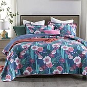 economico Copriletti, coperte e completi-Set trapunta con motivo floreale a forma di uccello in cotone 100%, set copriletto copriletto king size per tutte le stagioni, set di biancheria da letto oversize leggero