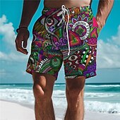 baratos Retro Vintage &amp; Ética-Homens Olhos Graffiti Colorido Calção Justo de Natação Shorts de Natação Bermuda de Surf Cintura Média Férias Havaiana Estilo resort Férias Feriado Praia Com Cordão com forro de malha Cintura elástica