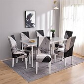 abordables Couverture de chaise de salle à manger-Housse de chaise de salle à manger en élasthanne extensible, ensemble de 4/6 pièces, housse de protection de chaise extensible à imprimé géométrique avec bande élastique pour salle à manger, mariage,