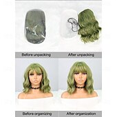cheap Synthetic Trendy Wigs-Synthetic Wig Natural Wave Bob Neat Bang Wig 12 inch Mint Green Synthetic Hair Women&#039;s Green
