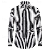 preiswerte Herrenhemd zum Knöpfen-Herren Hemd Sommerhemd Freizeithemd Strandhemd Knopfhemd Gestreifte Hemden Schwarz Weiß Langarm Gestreift Umlegekragen Urlaub Ferien Button-Down Bekleidung Polyester Mode Lässig Bequem