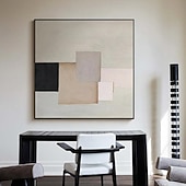 preiswerte Abstrakte Gemälde-Modernes, minimalistisches Kunst-Ölgemälde, handgemaltes Wandkunst-Leinwandgemälde, abstraktes, warmes Farbblock-Liniengemälde, Bild für Wohnzimmer, Heimdekoration