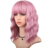 economico Parrucche trendy sintetiche-parrucca ondulata grigio argento con frangia per le donne parrucche grigie ombre lunghezza fino alle spalle parrucca riccia bob dall&#039;aspetto naturale bianco argento con radici scure capelli sintetici