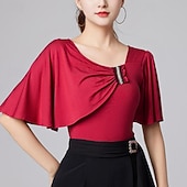 economico Top e Set-Balli latino-americani Balli da sala Superiore Con balze Colore Puro A fantasia Per donna Prestazioni Addestramento Manica corta Alto Capitale