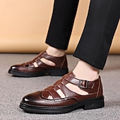preiswerte Kleidungs-Sandalen-Herren-Fischersandalen aus braunem Leder mit Brogue-Details, atmungsaktive Sommerschuhe mit Aussparungen für Berufstätige mittleren Alters oder als lässige Strandbekleidung
