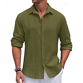 cheap Men&#039;s Button Up Shirts-Men&#039;s Shirt Summer Shirt Casual Shirt Beach Shirt Button Up Shirt Black White Navy Blue Blue khaki Long Sleeve Plain Turndown Vacation Holiday Button-Down Clothing Apparel Polyester Fashion Casual