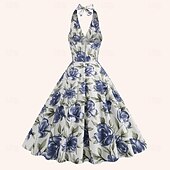 preiswerte Kleider-Retro Vintage 1950er Träger Midlänge Flapper Kleid Kleid Swing-Kleid Blumen Damen Maskerade Maskerade Date Junggesellinnenabschiedsparty Erwachsene Kleid Abschlussballkleider Frühling &amp; Sommer