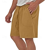 cheap Holiday-Men&#039;s Linen Shorts Summer Shorts Beach Shorts Set Pocket Drawstring Elastic Waist Plain Comfort Breathable Short Holiday Vacation Beach Hawaiian Boho Black Yellow