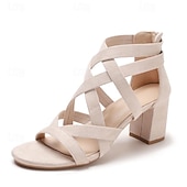 olcso Block Heels-Női Magassarkúak Szandálok Római cipő Keresztpántos sarkú cipő Parti Bálint nap Napi Kivág Vastag sarok Lábujj nélküli Elegáns Szüret minimalizmus Mikrobiális bőr Cipzár Fekete Fehér Zöld