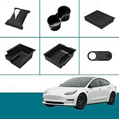 billiga Förvaring till bilen-6 st för tesla modell 3 modell y förvaringsbox mittarmstöd dold box mugghållare interiör arrangör biltillbehör