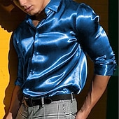economico Camicie in raso da uomo-Per uomo Camicia Camicia in raso Maglietta informale Camicia con bottoni Liscio Matrimonio Da mare Nero Bianco Blu Rosso Manica lunga Bavero Primavera estate Abbigliamento